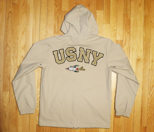 USNY Water Resistant Hooded Windbreaker Chenille Letter Love Rocket.